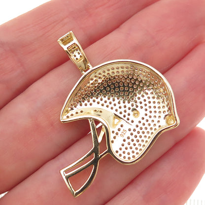 925 Sterling Silver Gold Plated Round-Cut C Z Football Helmet Pendant