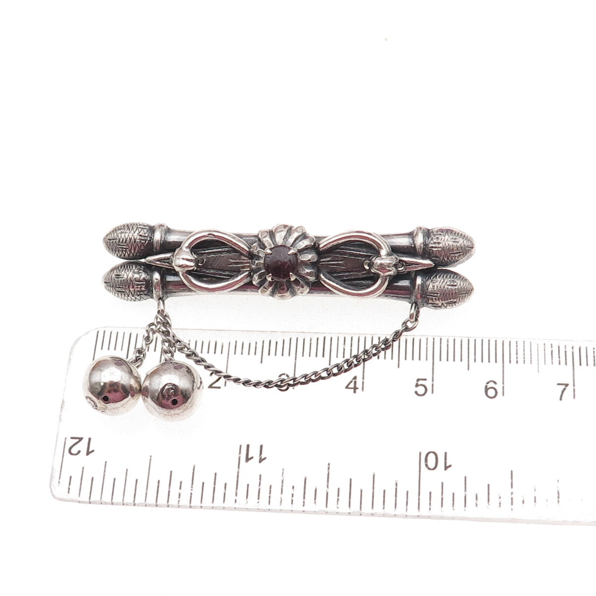 84 Silver Antique Real Red Garnet Oxidized Pin Brooch