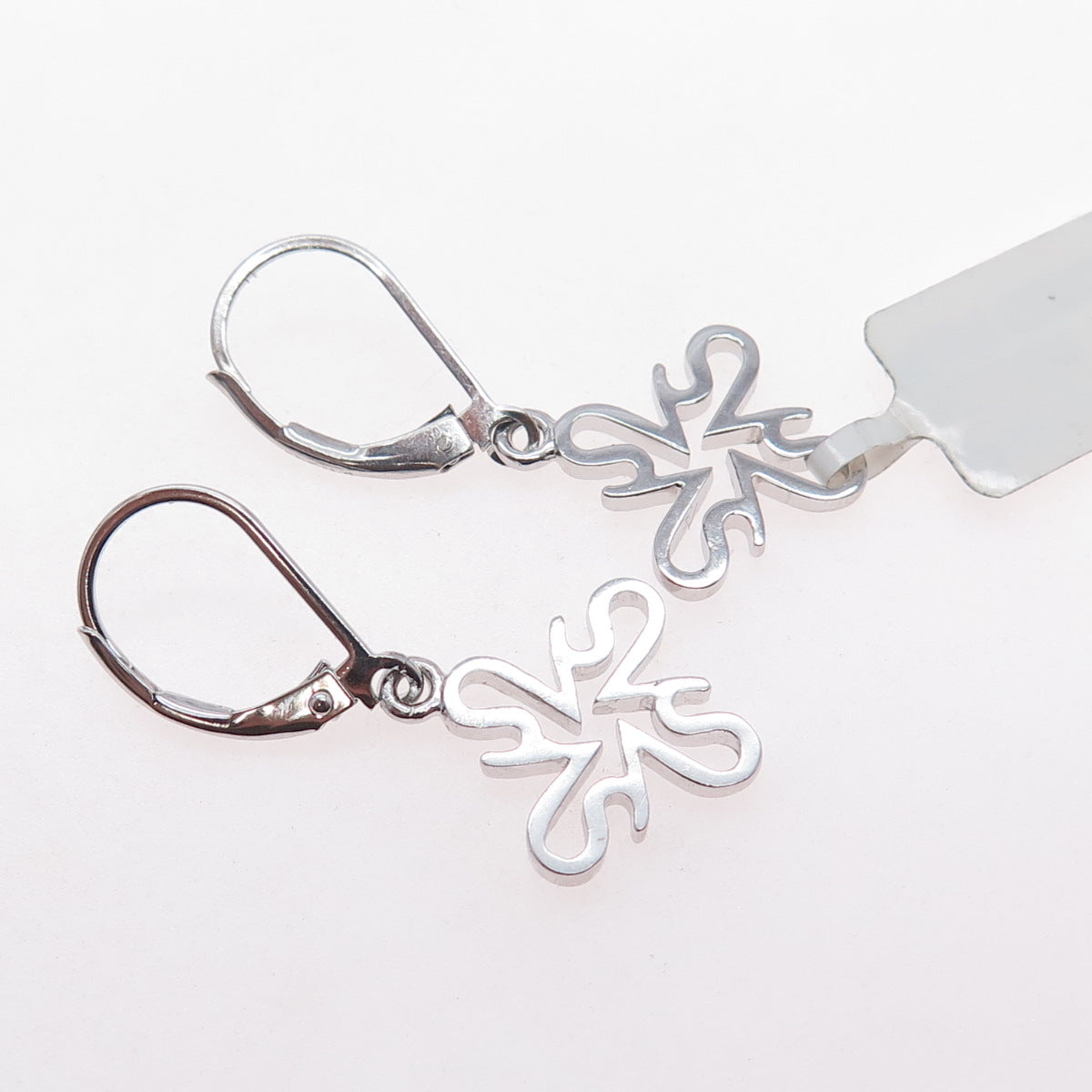 925 Sterling Silver Floral Cross Dangle Earrings