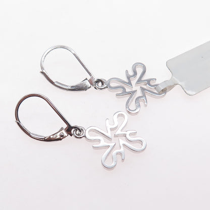 925 Sterling Silver Floral Cross Dangle Earrings