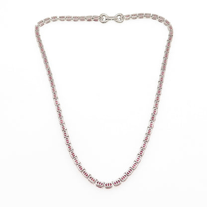 Chuck Clemency 925 Sterling Silver Real Ruby & White Topaz Chain Necklace 18"