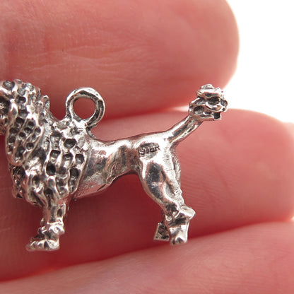925 Sterling Silver Vintage Poodle Dog Oxidized 3D Charm Pendant