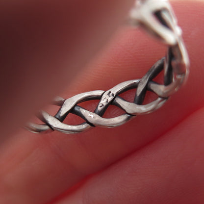 925 Sterling Silver Vintage Celtic Woven Oxidized Band Ring Size 9