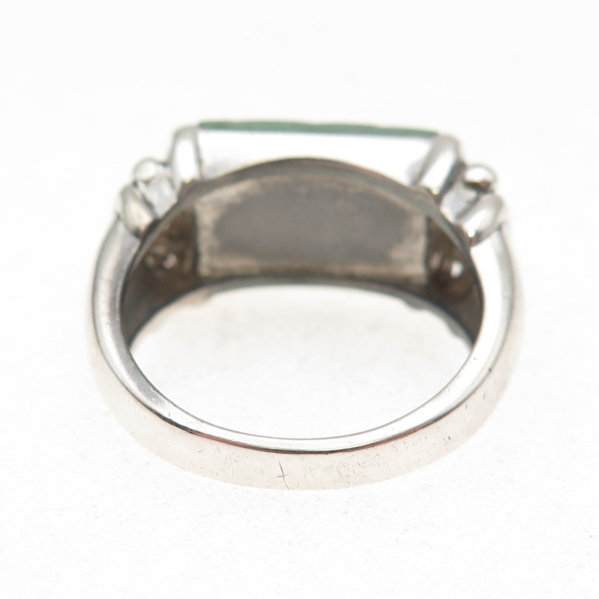 Judith Ripka 925 Sterling Silver Vintage Real Jade Oxidized Ring Size 10