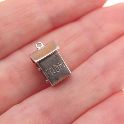 925 Sterling Silver Antique Art Deco Engraved Outhouse 3D Open Charm Pendant