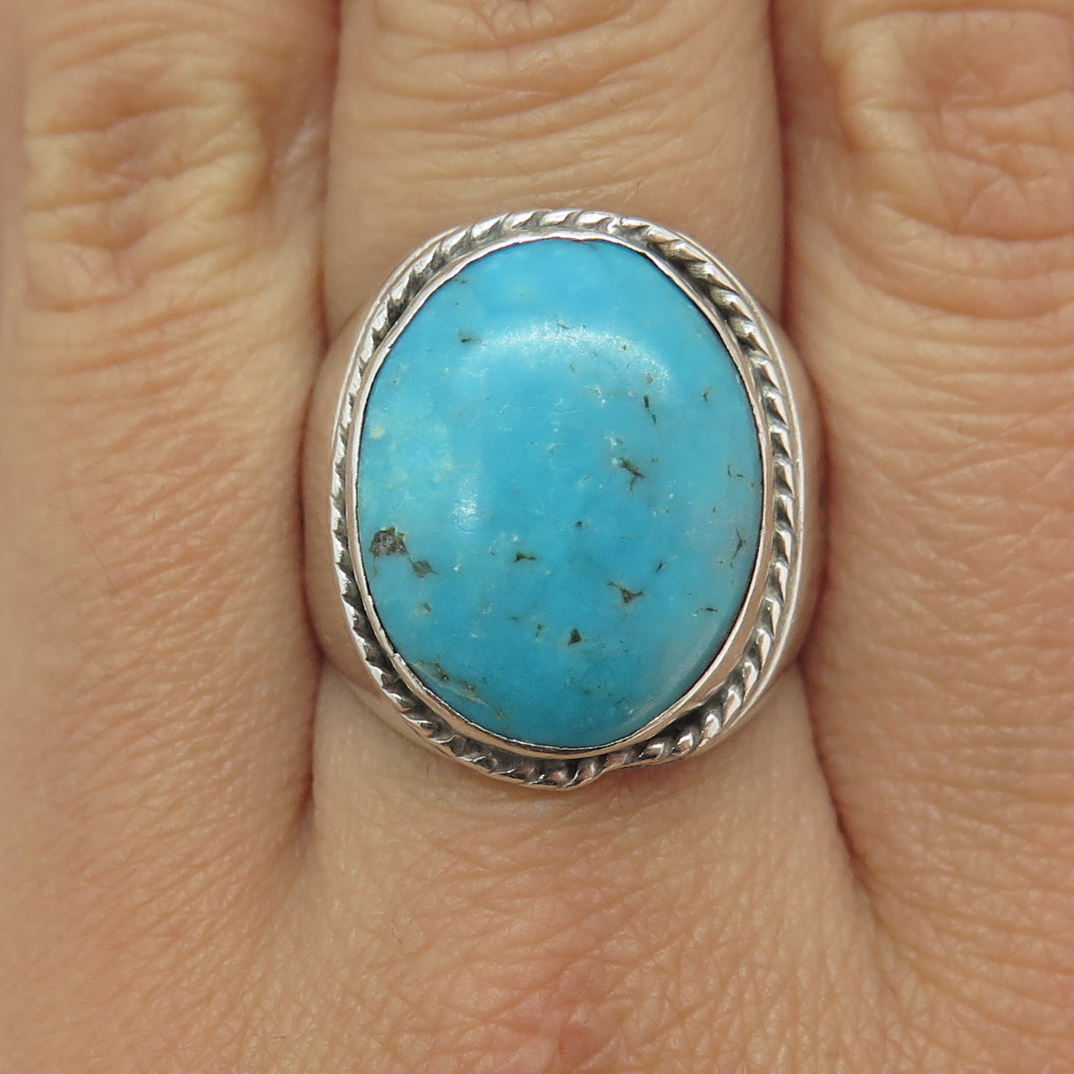 Old Pawn 925 Sterling Silver Vintage Southwestern Turquoise Gem Ring Size 8.5