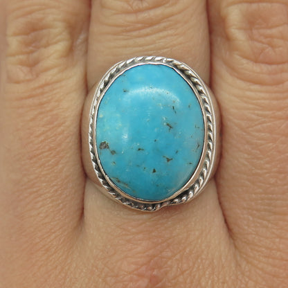 Old Pawn 925 Sterling Silver Vintage Southwestern Turquoise Gem Ring Size 8.5