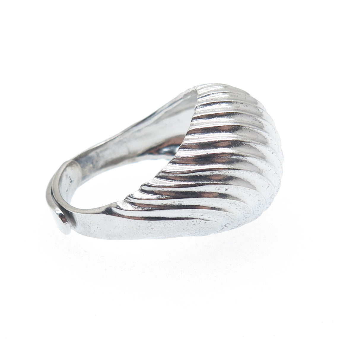 925 Sterling Silver Vintage Ribbed Dome Adjustable Ring Size 7.75
