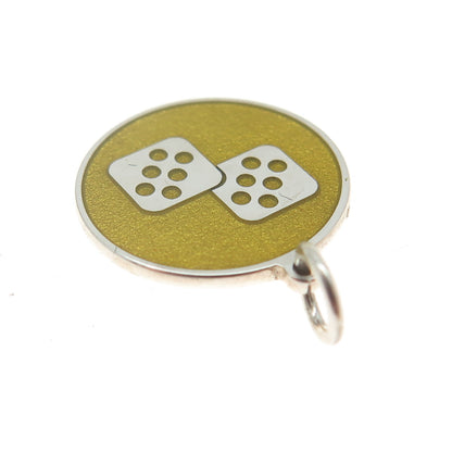 925 Sterling Silver Yellow Enamel Dice for Good Luck Charm Pendant