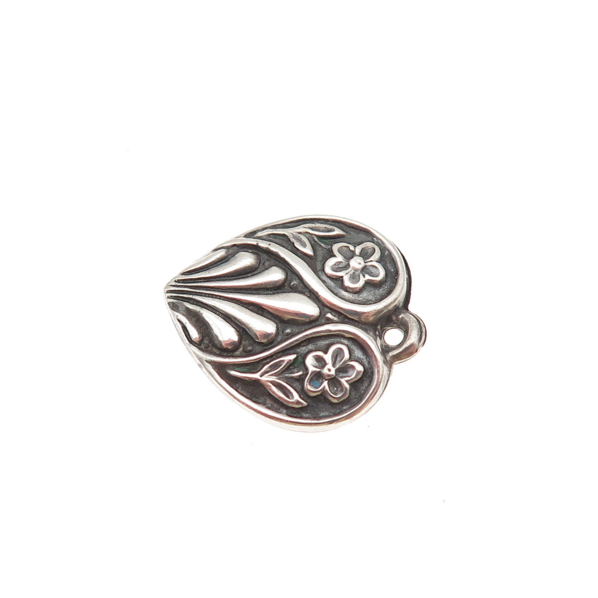 925 Sterling Antique Art Deco Engraved Floral Heart Chatelaine Mini Pendant