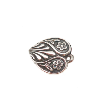 925 Sterling Antique Art Deco Engraved Floral Heart Chatelaine Mini Pendant