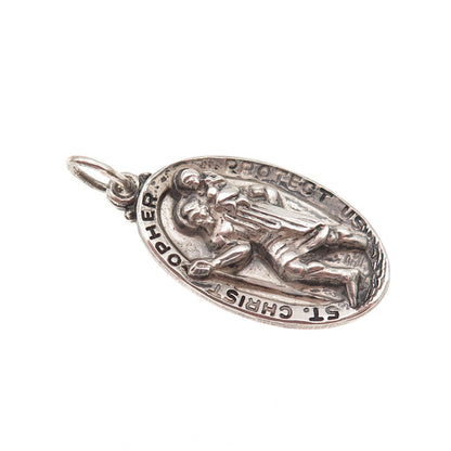 Hayward 925 Sterling Silver Vintage St. Christopher Oxidized Charm Pendant