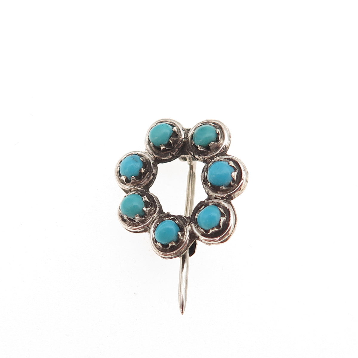 Old Pawn 925 Sterling Silver Vintage Southwestern Turquoise Snake Eye Pin Brooch