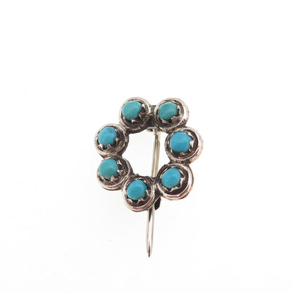 Old Pawn 925 Sterling Silver Vintage Southwestern Turquoise Snake Eye Pin Brooch