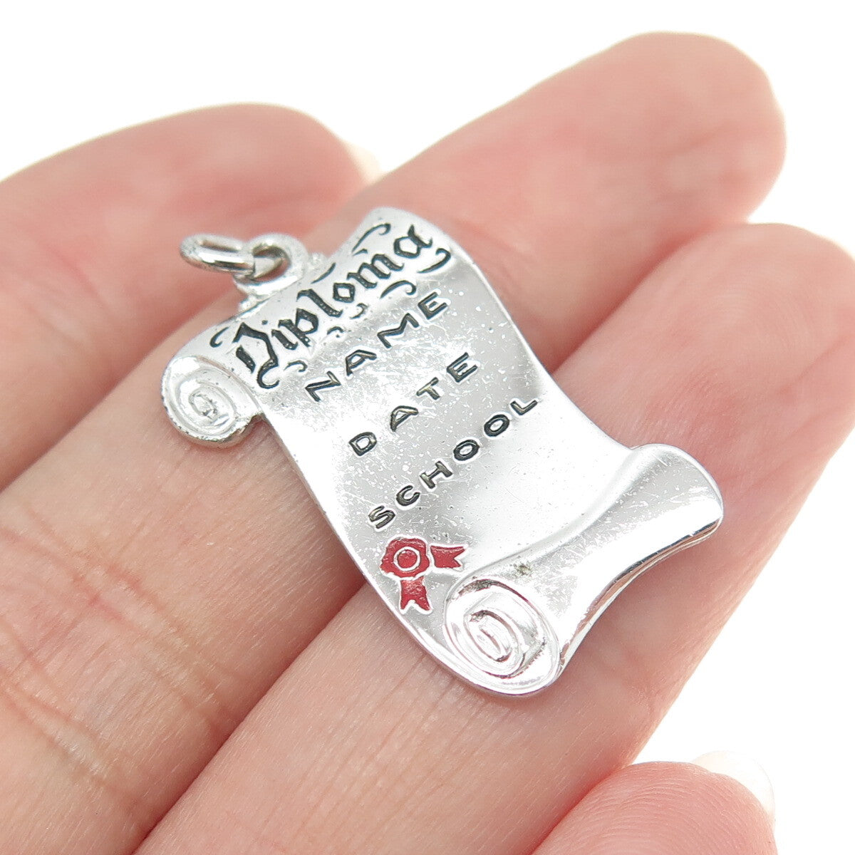 925 Sterling Silver Vintage Enamel Diploma Graduation Charm Pendant
