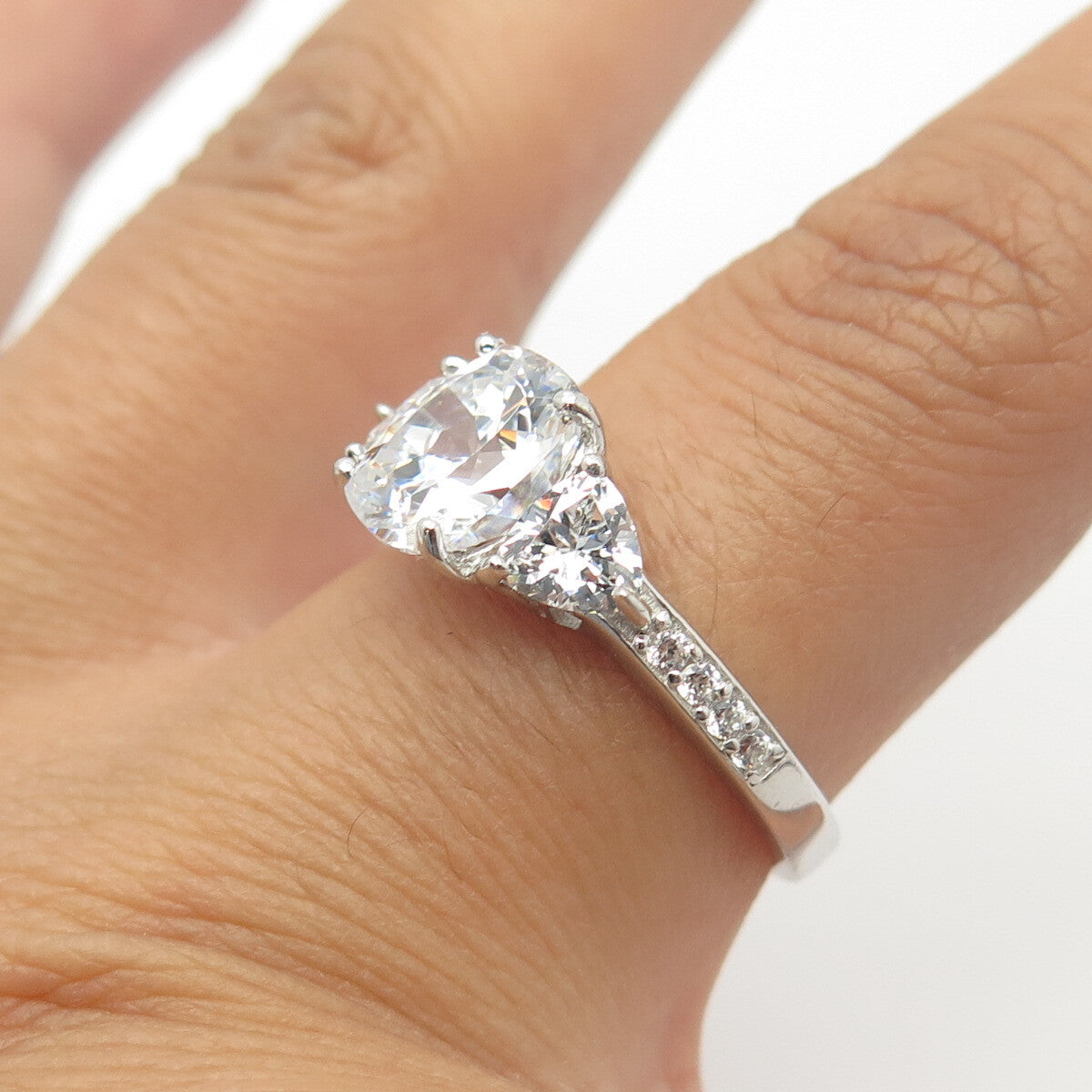 925 Sterling Silver C Z Engagement Ring Size 8.25