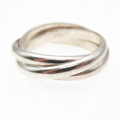 925 Sterling Silver Vintage Interlocked Trinity Oxidized Band Ring Size 6.75