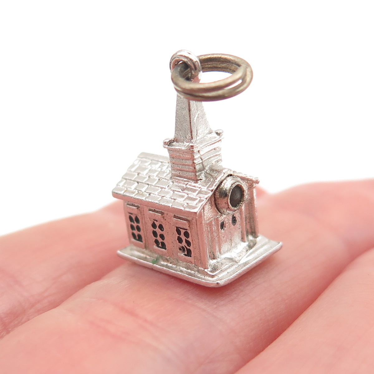 WELLS 925 Sterling Silver Vintage Stanhope Old Church 3D Mini Charm Pendant