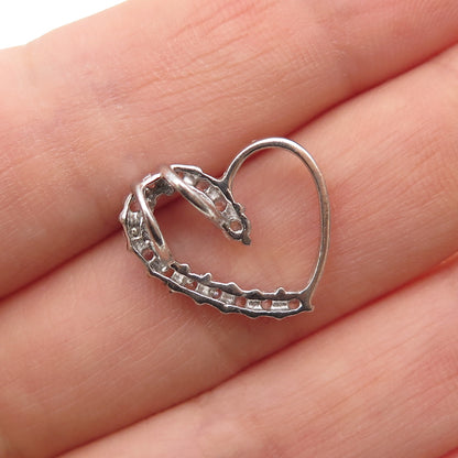 925 Sterling Silver Round-Cut C Z Heart Mini Slide Charm Pendant