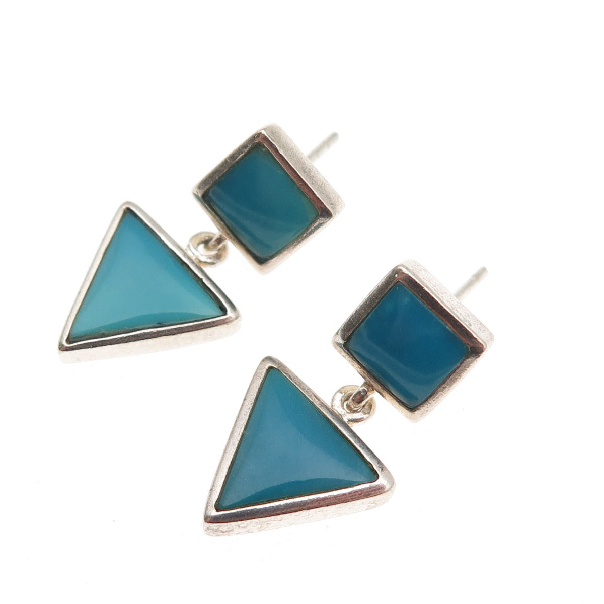 Quoc Turquoise 925 Sterling Silver Vintage Modernist Dangle Earrings