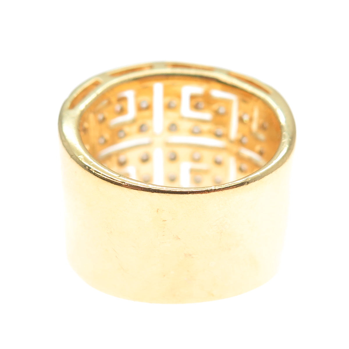 925 Sterling Silver Gold Plated Round-Cut C Z Greek Maze Ring Size 7
