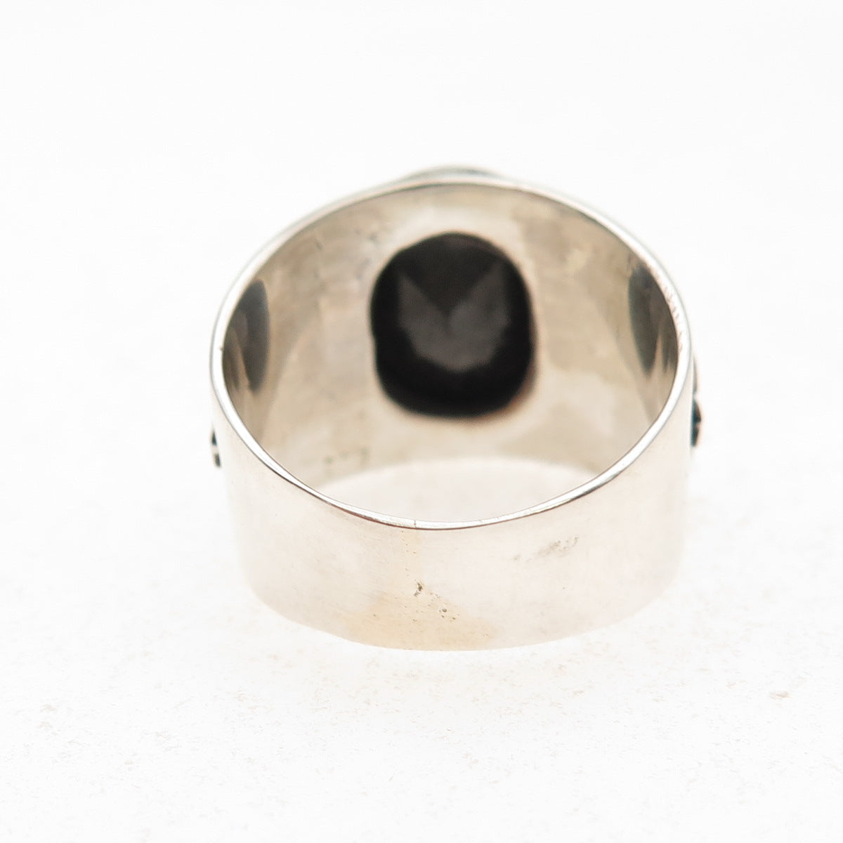 Samuel Benham Sterling Silver Vintage Real Black Sapphire Heart Ring Size 7.25