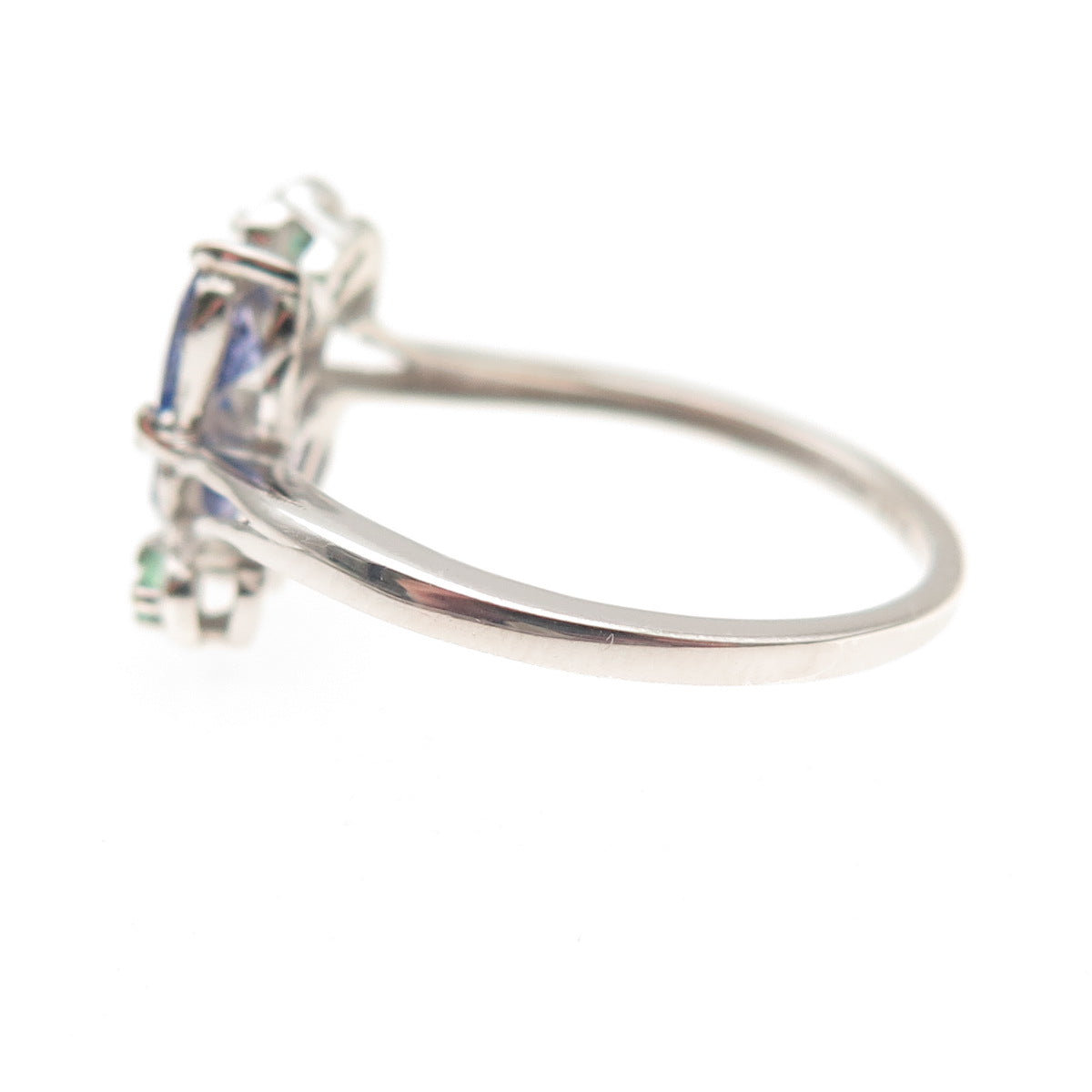Chuck Clemency 925 Sterling Silver Real Tanzanite & Emerald Heart Ring Size 8