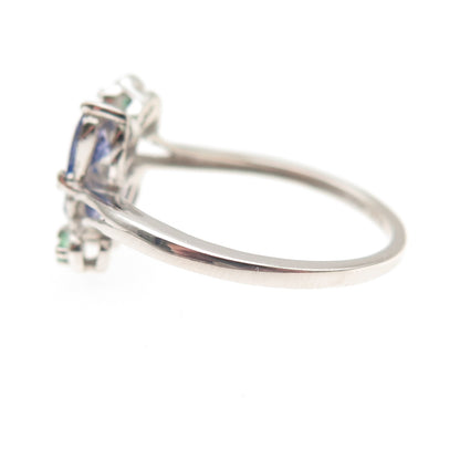 Chuck Clemency 925 Sterling Silver Real Tanzanite & Emerald Heart Ring Size 8