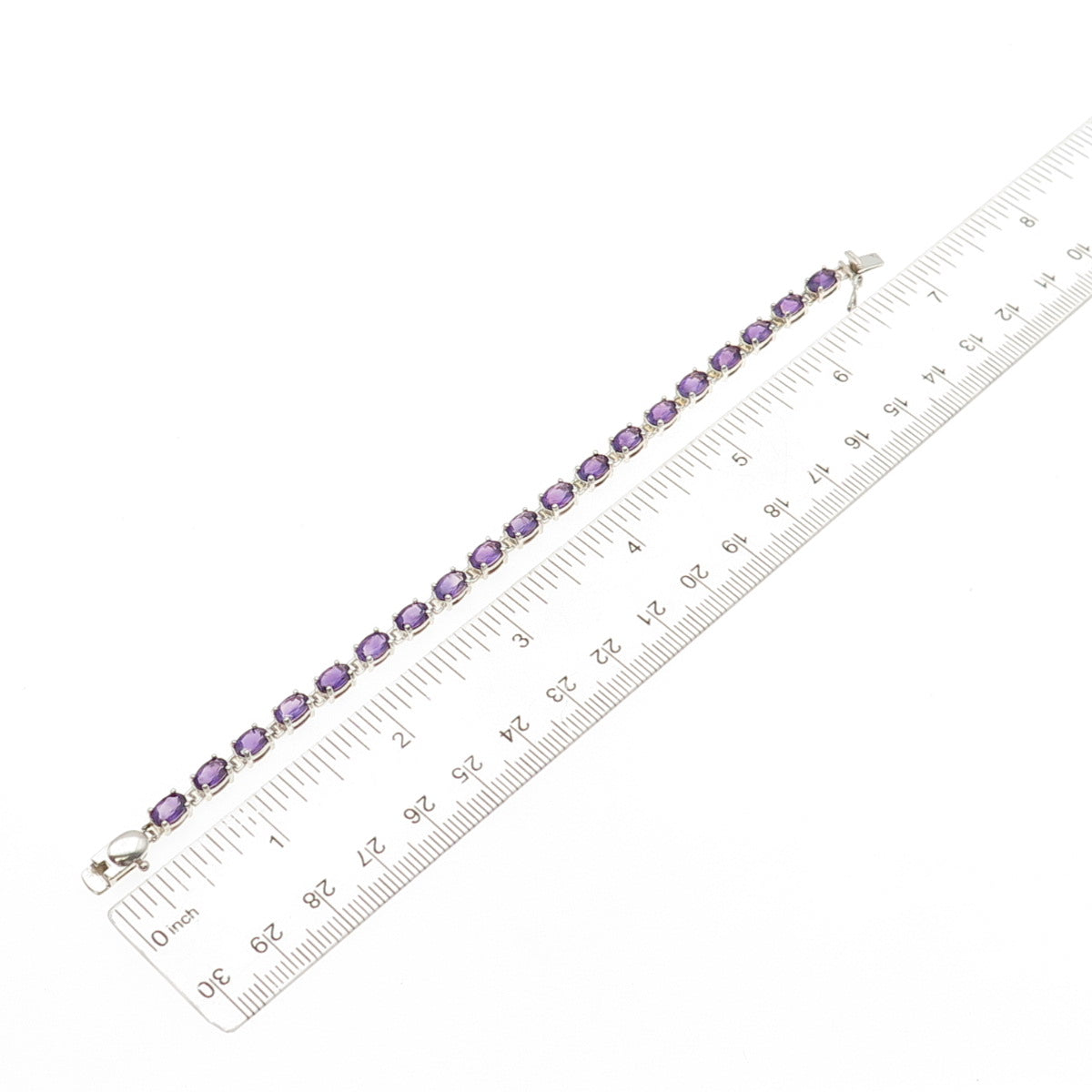 ROSS SIMONS 925 Sterling Silver Real Oval-Cut Amethyst Tennis Link Bracelet 6.5"