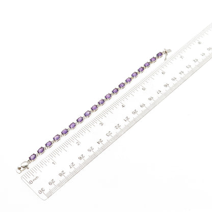 ROSS SIMONS 925 Sterling Silver Real Oval-Cut Amethyst Tennis Link Bracelet 6.5"