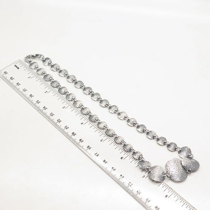 925 Sterling Silver Vintage Hammered Round Link Chain Necklace 16"