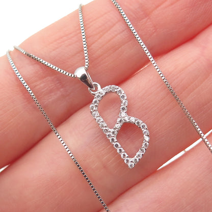 925 Sterling Silver Round-Cut C Z Letter B Initial Box Chain Necklace 18"