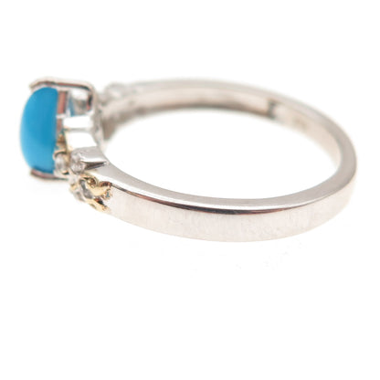Chuck Clemency 925 Sterling Silver 2-Tone Real Turquoise & Topaz Ring Size 8.25