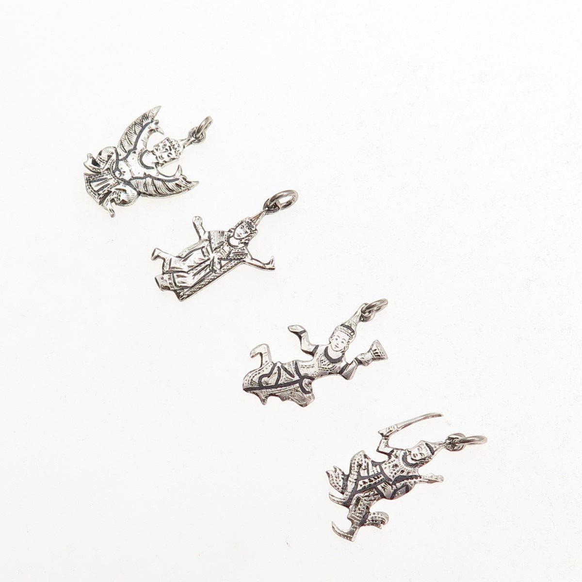 925 Sterling Silver Antique Art Deco Hindu Gods SET of 4 Charm Pendant
