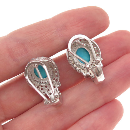 Chuck Clemency 925 Sterling Real Turquoise Blue White Topaz Omega Back Earrings