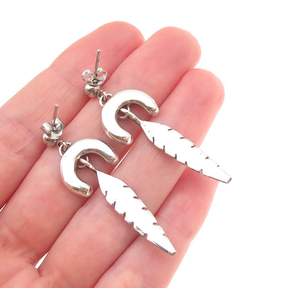 Old Pawn 925 Sterling Silver Vintage Turquoise Feather Tribal Dangle Earrings