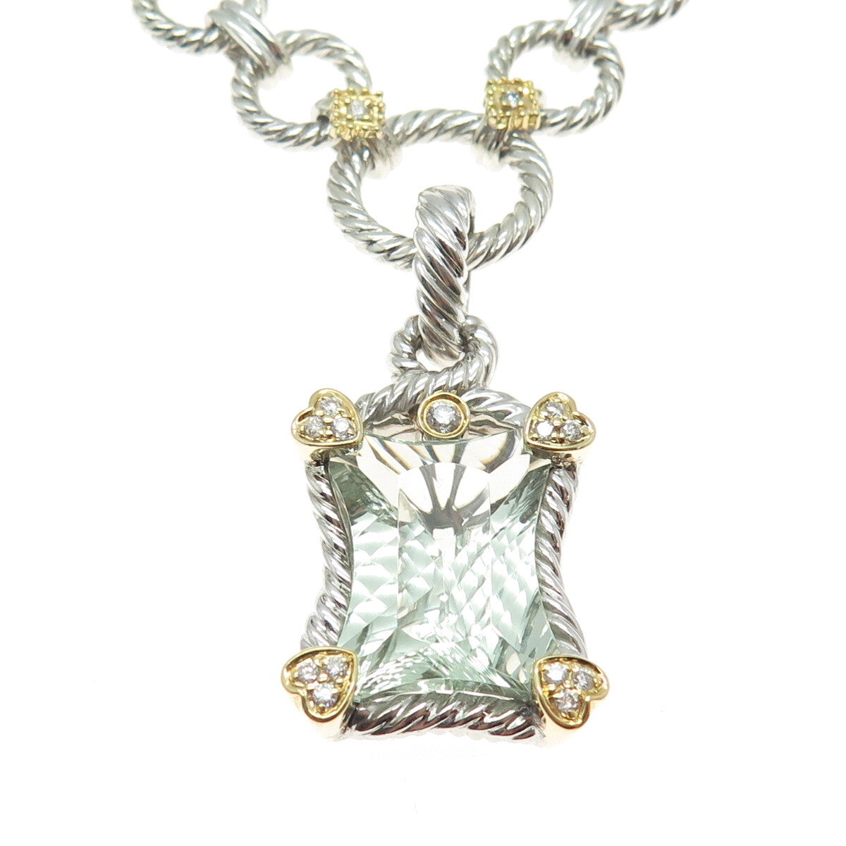 DANWAK 18K Gold Sterling 13 Diamond 0.19ct & Green Amethyst 10.88ct Necklace 16"