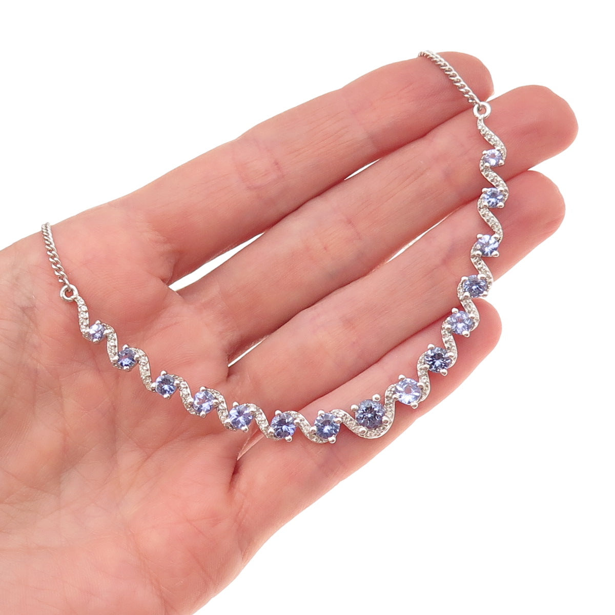 Chuck Clemency 925 Sterling Real Tanzanite & White Topaz Chain Necklace 18-20"