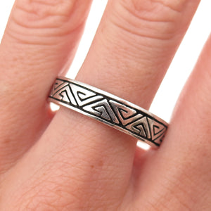 925 Sterling Silver Vintage Geometric Oxidized Band Ring Size 14