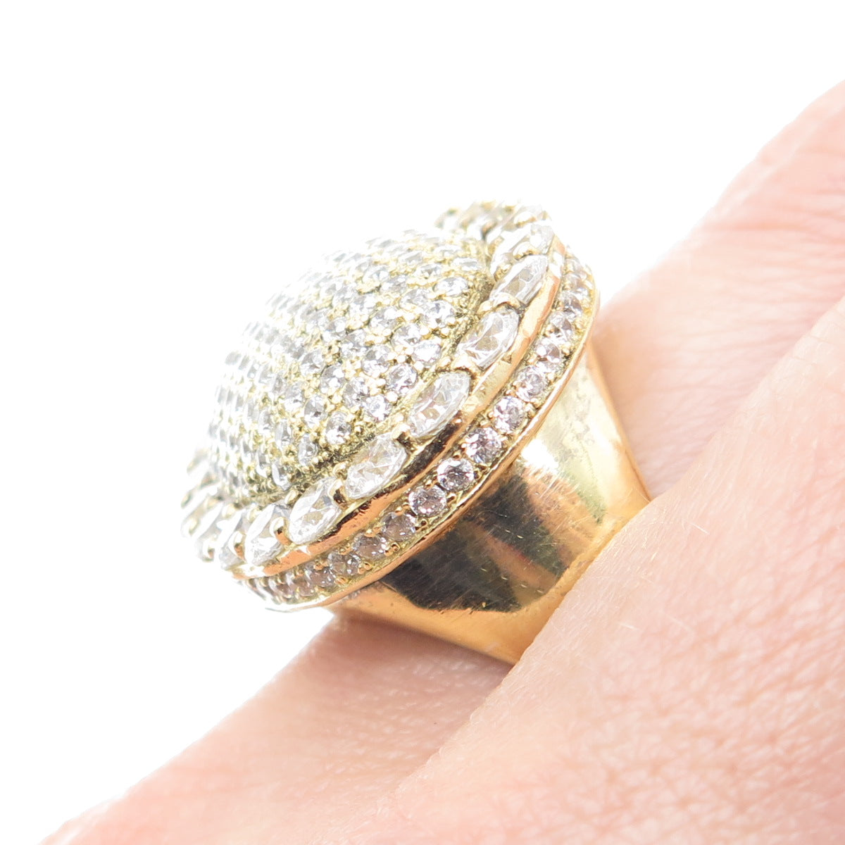 925 Sterling Silver Gold Plated Round-Cut C Z Dome Ring Size 9