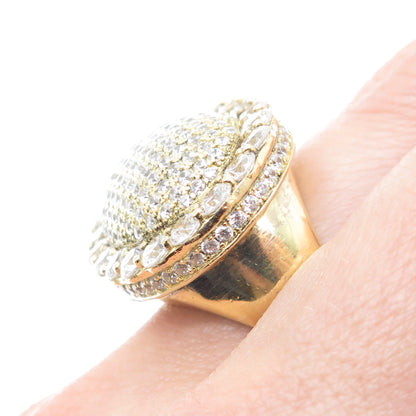 925 Sterling Silver Gold Plated Round-Cut C Z Dome Ring Size 9