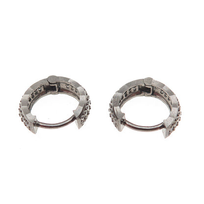 925 Sterling Silver Black Rhodium Round-Cut C Z Hoop Earrings
