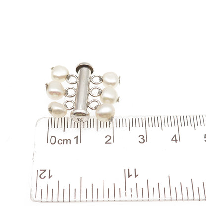 925 Sterling Silver Vintage Real Pearl Bracelet / Necklace Slide Box Lock Clasp