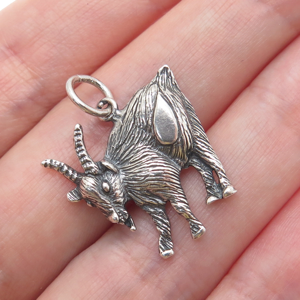 925 Sterling Silver Vintage Goat Oxidized Minimalist Charm Pendant