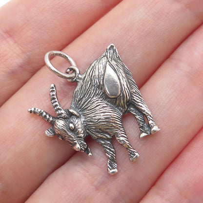 925 Sterling Silver Vintage Goat Oxidized Minimalist Charm Pendant