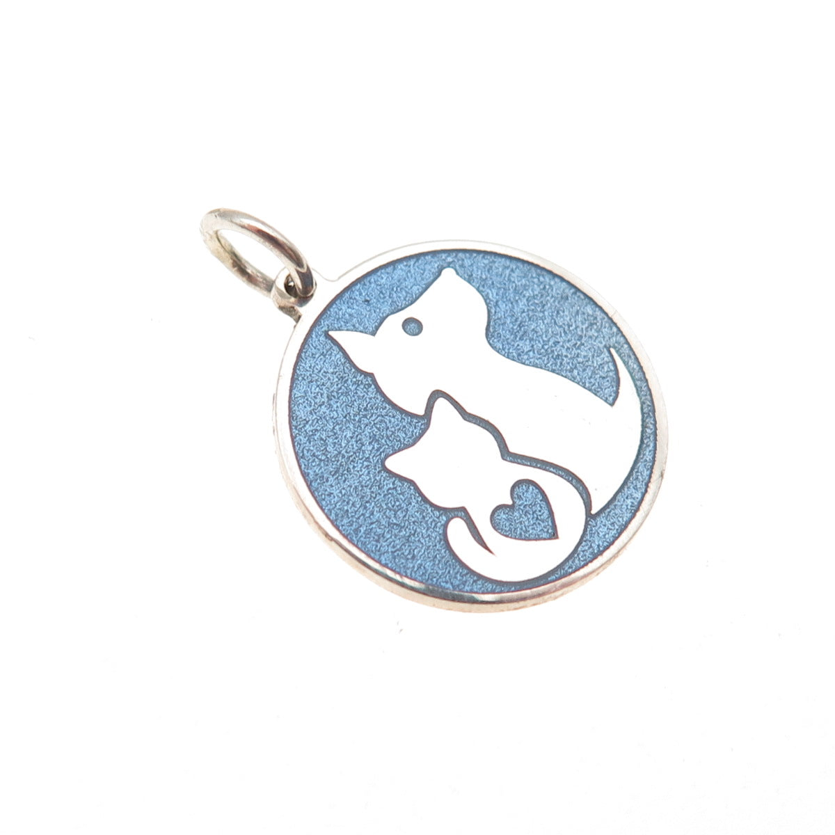 925 Sterling Silver Blue Enamel Cat & Dog Friendship Mini Charm Pendant