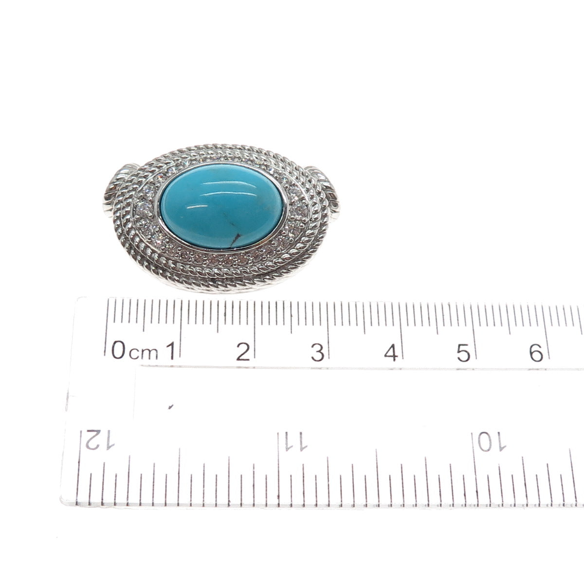 JUDITH RIPKA 925 Sterling Silver Real Tyrone Turquoise & C Z Slide Pendant