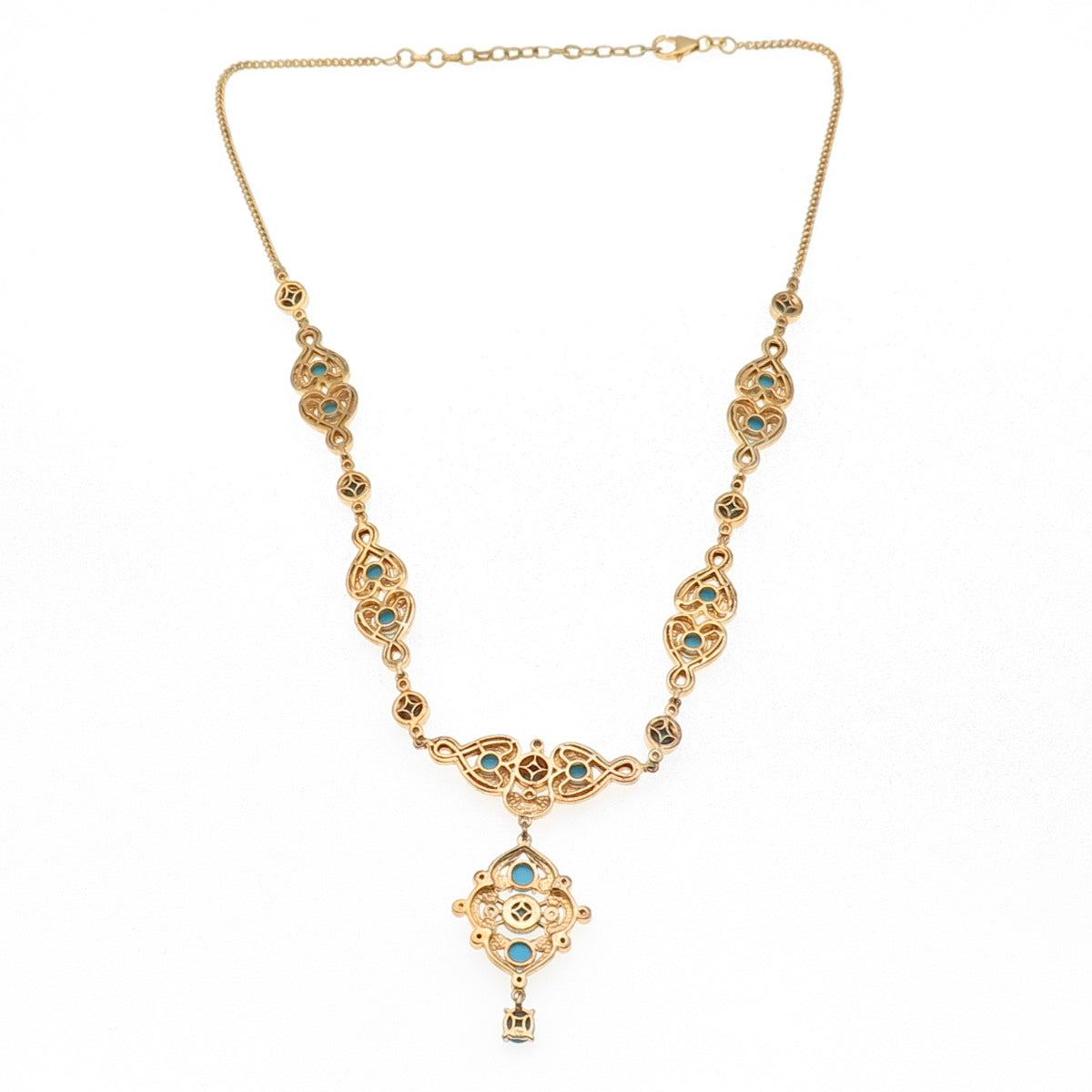 D'Joy 925 Sterling Gold Plated Enamel Real Turquoise White Topaz Necklace 16-18"