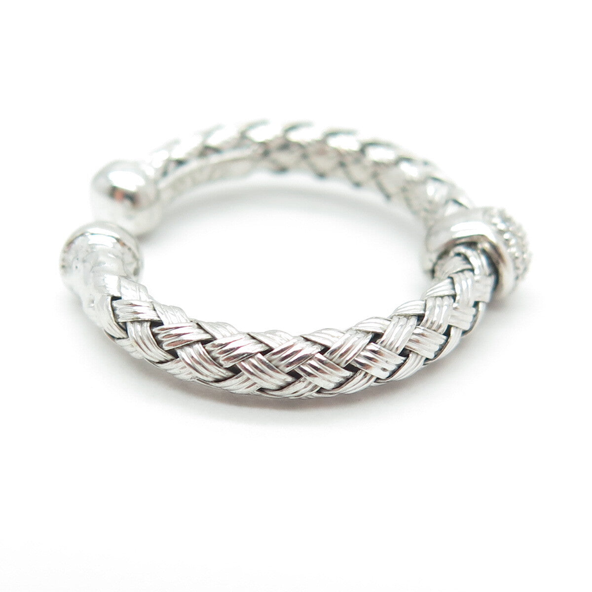 925 Sterling Silver Real Round-Cut Diamond Braided Adjustable Ring Size 4.5
