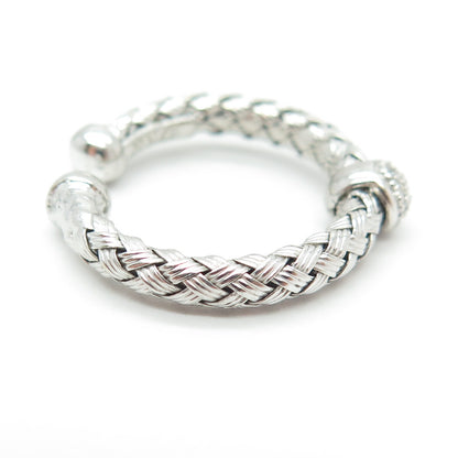 925 Sterling Silver Real Round-Cut Diamond Braided Adjustable Ring Size 4.5